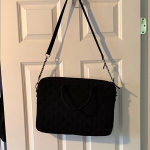 Vera Bradley Black Quilted Laptop Tote with Chain-Accent Strap